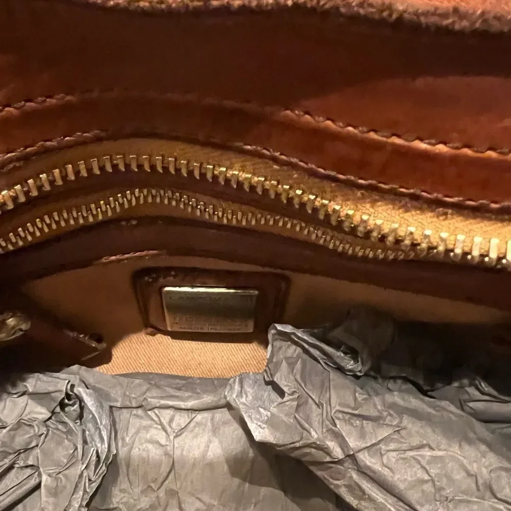 Campomaggi x Free People Salvatore Shearling Trim Leather Shoulder Bag in Cognac - Picture 12 of 15